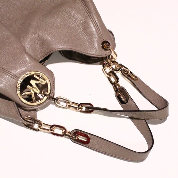 🌟 Michael Kors Fulton Chain Leather Shoulder Tote / Purse / Bag | Gold/Gray